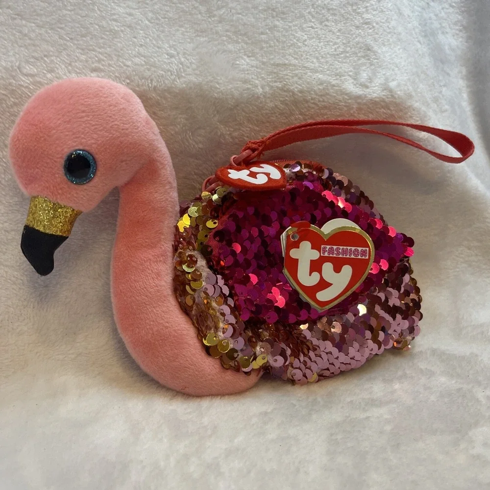 Ty Fashion Gilda Flamingo Pink Sequin Coin Purse‎ Wristlet 95227